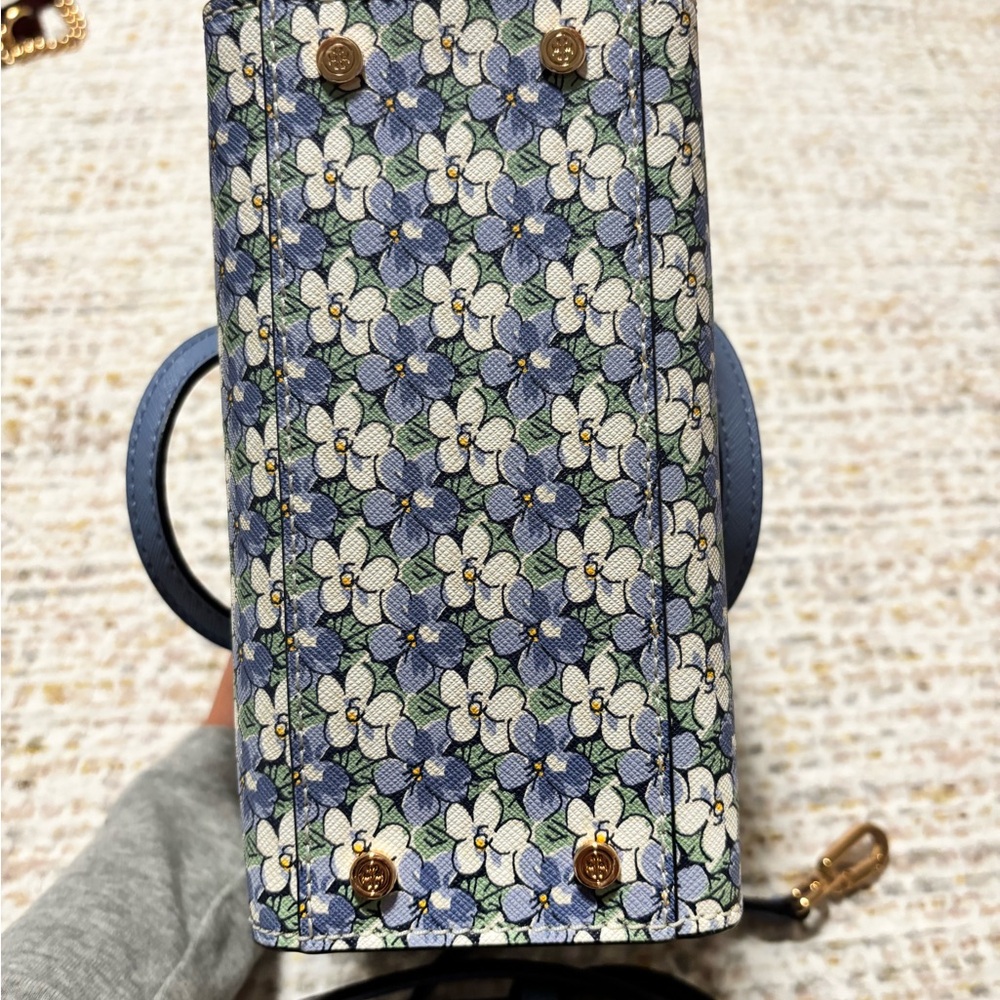 Tory Burch Blue Floral Mini Satchel with Gold Hardware - Picture 4 of 5